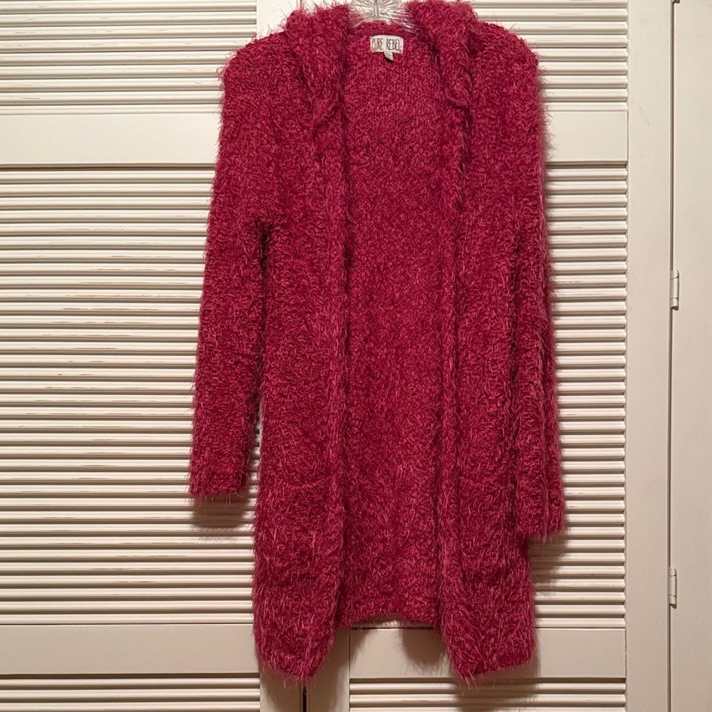PURE REBEL Hooded Fuzzy Cardigan Duster